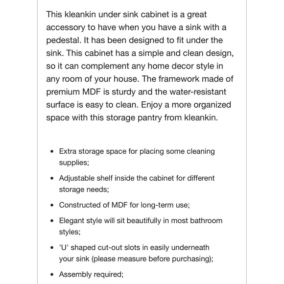 kleankin White Under Sink Cabinet For Pedestal Sink - H 23.5 in X W 12 X D 23.5 - Picture 6 of 10